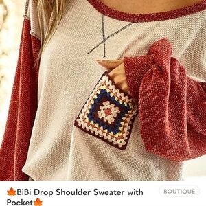 BIBI DROP SHOULDER SWEATER WITH CROCHETED POCKET, XL GREAT CONDITION